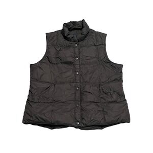 Lands End Puffer Vest Brown Full Zip Quilted Mock Neck Women's Size L